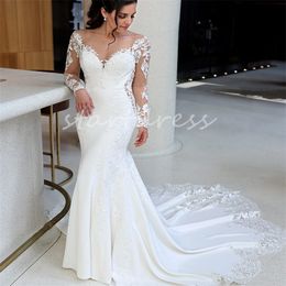 Elegant Mermaid Wedding Dress Laceful Long Sleeve Boho Country Style Bridal Dress Court Train Button Garden Bohemian Bride Dress Mariage Vestios De Casamento 2024