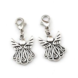 100pcs Antique Silver Angel Wing Lobster Clasps Charm Pendants For Jewelry Making Bracelet Necklace DIY Accessories 15x35 5mm A-49231y