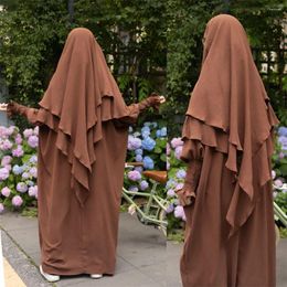 Ethnic Clothing Abaya Khimar Set 2 Piece Prayer Clothes Women Long Triangle Hijab Scarf Smocked Cuff Dress Dubai Islam Muslim Outfit Ramadan