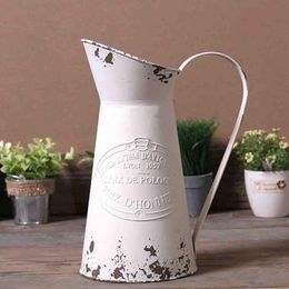 Elegant French Style Country Primitive Pitcher Flower Vase Watering Can Planters for Wedding Home Bar Decoration-White211N