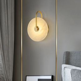 Nordic Modern Creative Marble Wall Lamp for Living Room Gold Copper Home Indoor Decoration LED Sconce Bedroom Bedside Round Lamp