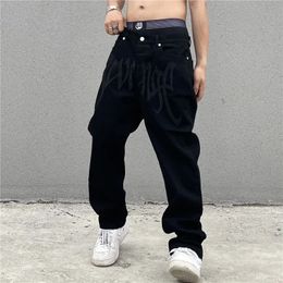 Women s Jeans Y2K Letter Black Pants Harajuku Fashion Casual Loose Large Size Versatile Streetwear Men s Hip Hop Embroidered 231206