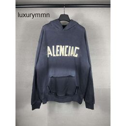 Men Sweaters Tape Balenciiaga Hoodies Spray Hoodie Sweater Direct High Version Paris Printing Washed Worn Out Men's Women's Hooded Aristocratic Family ZM9Y