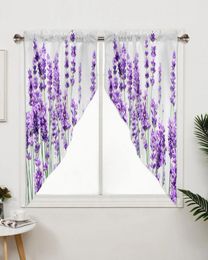 Curtain Lavender Plant Flowers Purple White Window Living Room Bedroom Decor Drapes Kitchen Decoration Triangular