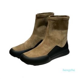Leather Short Sleeve Elastic Boots for Women's Simple and Fashionable Flat Bottom Round Head Back Zipper Fashion