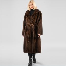 Women's Fur Faux Ladies high quality mink fur coat 100 real with belt added to keep warm in winter European street style 231205