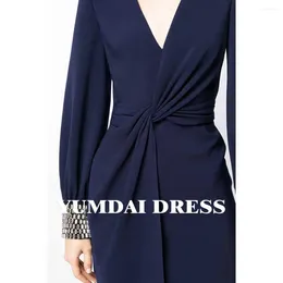 Party Dresses YUMDAI Elegant Navy Blue Ladies Formal Occasion Dress Rhinestone Long Sleeve High-end Stage Performance Evening Gown