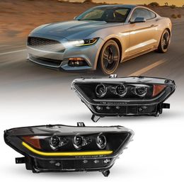 For 2015-2017 Ford Mustang Headlights DRL LED Sequential Projector Headlamp Pair