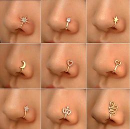 16 Styles Small Copper Nose Rings For Women Non Piercing Gold Plated Clip On Nose Cuff Stud Girls Fashion Party Jewellery Wholesale