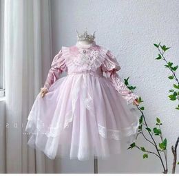 Pullover da 2 a 8 anni Bambini Principessa Abito a maniche lunghe Bambino Lolita Abiti in maglia di velluto Ragazza Festa di compleanno Abiti da sera 231206