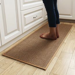 Carpets Linen Weave Kitchen Floor Mat Anti slip Washed Rug Rubber Bottom Natural Twill Flax Entry Door Long Carpet Oil resistant Durable 231205