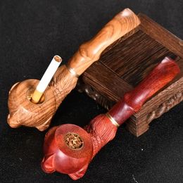 1pc Solid Wood Handmade Yellow Pear Wood Filter Carved Dragon Grip Bead Old Style Cigarette Bicker