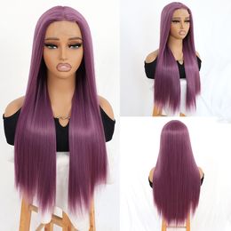 Purple Color Synthetic Hair Wigs Natural Hairline Long Silky Straight Women's Wig Heat Resistant Synthetic U Lace Front Wigs for Fashion Women Party Daily Use Makeup