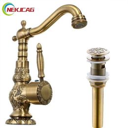 Bathroom Sink Faucets Antique Brass 360 Rotate Kitchen Faucet One Handle Single Hole And Cold Water Mixer Taps329r