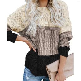 Women's Sweaters Autumn Winter Fashion Color BlockKnit Casual Pullover Ribbed Office Crew Neck Long Sleeve Women Sweater Slouchy Daily