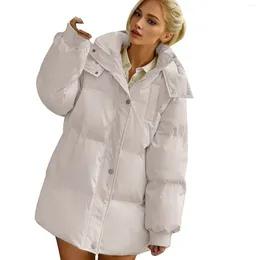 Women's Trench Coats Ladies White Cotton Padded Jacket Parkas Autumn Winter Single Breasted Hooded Down Thickened Jackets Overcoat