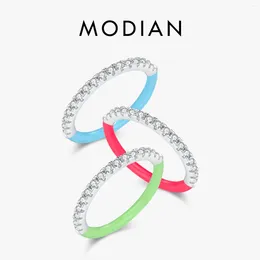 Cluster Rings MODIAN Real 925 Sterling Silver Colorful Enamel Process Stackable Ring Fashion High Quality For Women Party Fine Jewelry