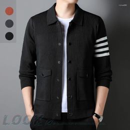 Men's Jackets 2023 Three-Color Striped Cardigan Coat Trendy - Wool Knitwear Men Jacket