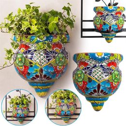 Garden Decorations Resin Flower Pot Handmade Statue Flat-Backed Wall Planter Crafts Decor For Home Gardening Ornaments HVR88210U