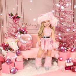 Girl's Dresses Christmas baby girl jumpsuit princess sequin white plush decorative patch work Halterneck sleeveless Tutu jumpsuit 2312306