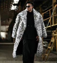 Men's Fur Faux leopard print fur integrated man coat long suit collar imitation trend winter warm jacket 231205