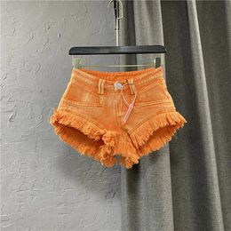 Men's Jeans Streetwear Orange Jean Shorts Spring Summer Personality Fashion Tassel Shorts for Women Pantalones Cortos De Mujer 231206