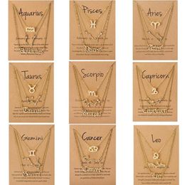 Pendant Necklaces 3Pcs Set Cardboard Star Zodiac Sign 12 Constellation Charm Gold Color Necklace Aries Cancer Leo Scorpio JewelryP290r