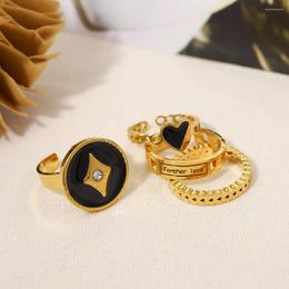 Cluster Rings WILD & FREE Trendy Simple Stainless Steel Heart For Women Vintage Black Enamel Chic Tarnish Waterproof Jewellery