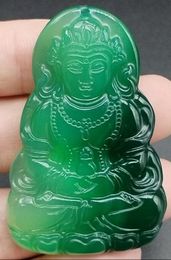 Certified Green Natural A Agate Chalcedony Carved GuanYin Kwan Yin God Pendant