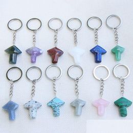 Key Rings Natural Stone Mushroom Keychains Healing Crystal Car Decor Chain Keyholder Drop Delivery Jewelry Dhoaj