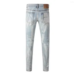 Mens Jeans Designer Purple Brand Male Light Blue Y2k High Street Denim Paint Graffiti Pattern Damaged Ripped Skinny Pants JMRY