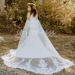 Forset Fairy Mermaid Wedding Dress 2024 With Cape Sleeve Elegant Appliques Lace Elf Country Garden Bridal Gowns Sexy V Neck Backless Satin Boho Bride Dress Vintage