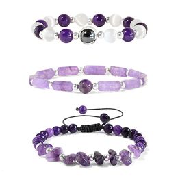 Chain Natural Amethysts Bracelet Set Body purify Slimming Healing Stone Bracelets For Women Men Loss Weight Yoga Meditation Jewellery 231205