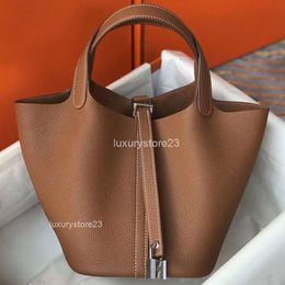 Grain Leather Basket Picotinlock Designer Lychee Tote Bag Women's Lady Classic Bucket Genuine Bags 18/22 Handmade Wax Cowhide Thread High-end T4hx