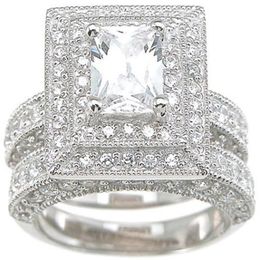 Professional Whole Vintage Jewellery Topaz Simulated Diamond 14KT White Gold Filled 3-in-1 Wedding Ring Set for christmas gift S260U