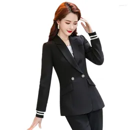 Women's Two Piece Pants Fashion Black Blazer Women Business Suits With Pant And Jackets Sets Office Ladies Work Uniform OL Styles