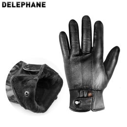 Five Fingers Gloves Autumn Winter Leather Cycling Women Thermal Plush Lined Black Motorcycle Driving Protective Mittens 231205