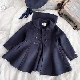 Jackets Toddler Baby Woollen for Girls Navy Blue Dresses Jacket Coat Infant Fall Outwear Fits 1 8Years 231206