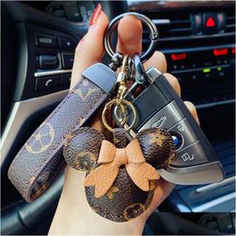 Party Favor Fashion Car Keychain Mouse Flower Bag Purse Pendant Charm Brown Keyring Holder For Men Gift Pu Leather Lanyard Key Chain Dhrkr