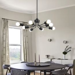 Modern Black Chandelier with 8-Light Artificial Satellite and Adjustable Height, Suitable for Restaurants, Living Rooms, Bedrooms, Kitchens