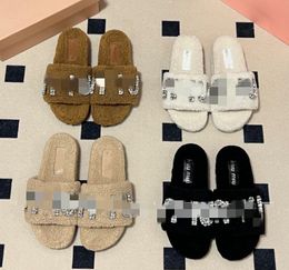 Rhinestone Wool Sleeper Autumn and Winter New French Fairy Thick Bottom for Outdoors Lamb Wool Slippers Simple