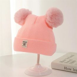 Berets Solid Color Pompom Cute Winter Hat For Kids Wool Knitted Bonnet Baby Boys Girls Children Warm Beanie Cap 0-3Y