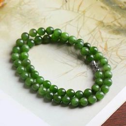 Chains Natural Green Jade Beaded Necklace Women Healing Gemstone Fine Jewelry Genuine Hetian Jades Nephrite Round Beads Necklaces