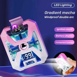 Machine Shaped Windproof Double Arc Lighter with LED Power Display Gradient Colour Strong Light and Cigar Igniter