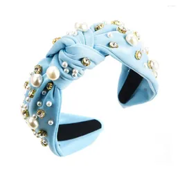 Bandanas Knotted Wide Headband Girls Hair Hoop Elegant Embellished Fashionable Faux Pearls Rhinestone Decor For Brides