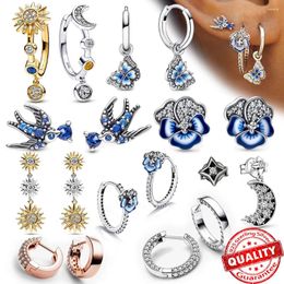 Stud Earrings Arrivals Sterling Silver Blue Enamel Pansy Flower 925 Women Jewelry Gift Making