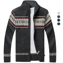 Men's Sweaters Autumn Winter Geometric Print Wool Sweater Men Knitted Cardigan Christmas Windbreaker Warm Fashion Zipper Big Size 5XL 231205