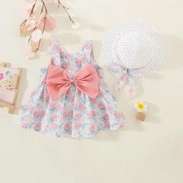 Girl Dresses Big Bow Girls' Vestidos Fragmented Flower Korean Pastoral Sweet Summer Cute Strap Baby Clothes