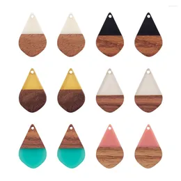 Pendant Necklaces 50pcs Teardrop Resin & Walnut Wood Pendants Dangle Charms For Jewelry Making DIY Earring Bracelet Necklace Home Decoration