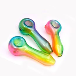 Wholesale cheap 4inch Smoking Glass Hand pipe Newest Colorful Rainbow Painting mini Spoon tobacco pipes